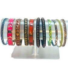 Vintage Bangle Bracelet Lot Metal Enamel 11 Piece Size 8.25" Costume Jewelry