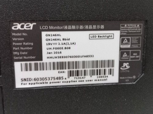 Acer 24 zoll 144hz HD LED 3D Gaming Monitor - GN246HL - NVIDIA 3D LIGHTBOOST - Afbeelding 3 van 4