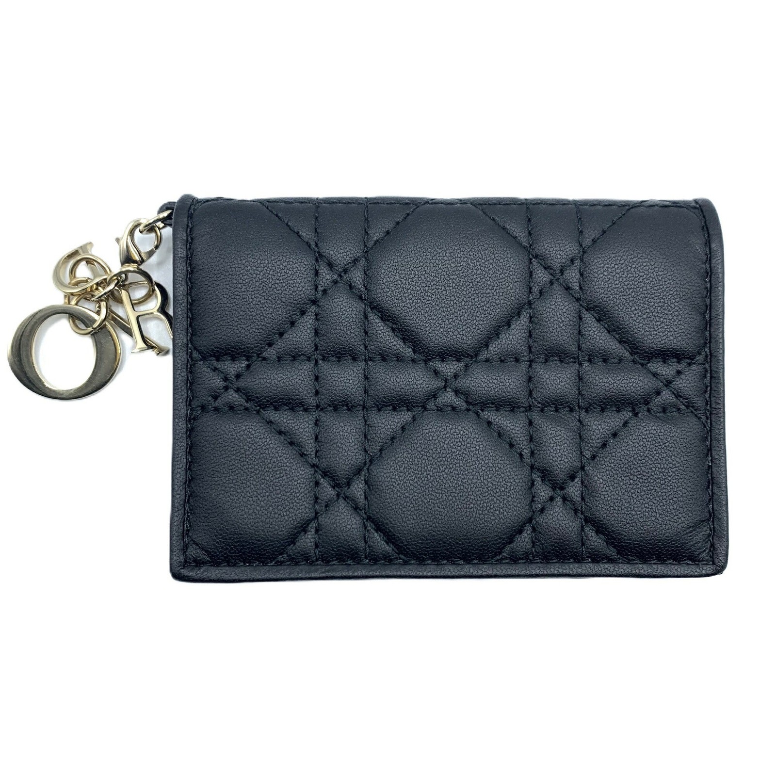 Dior Lady Dior Black Leather Card Holder for Women One Size