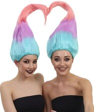 Set Parrucca Troll Gemelli per Adolescenti | 2 Capelli Costume Arcobaleno Staccabili per Halloween