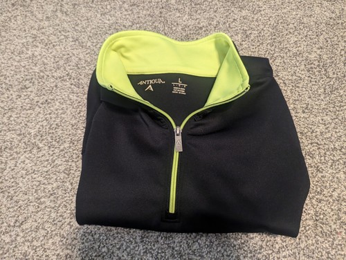 Antigua 1/4 Zip Polyester Sleeveless Golf Vest Men's Large Black Neon Green - Picture 7 of 8