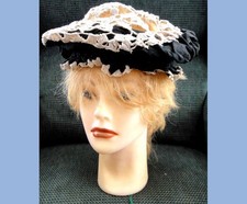 antique VICTORIAN DAY NIGHT CAP hat bonnet HANDMADE CROCHET DOILEY LACE