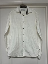 Aglini, Men  s Long Sleeve Button Down, White Cotton, Size 38