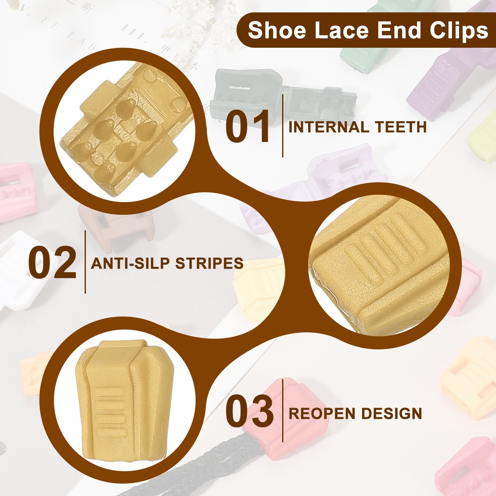 0.7" Zipper Pull Cord Lock, Plastic Shoe Lace End Clips, 50 Pack Beige