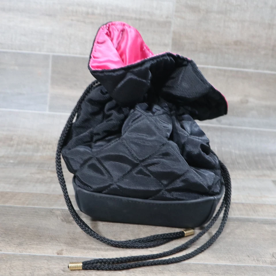 Bolso de Maquillaje Cosmético Estee Lauder Negro Nylon Cordón Rosa Forro Satinado Belleza Foto 2 de 4