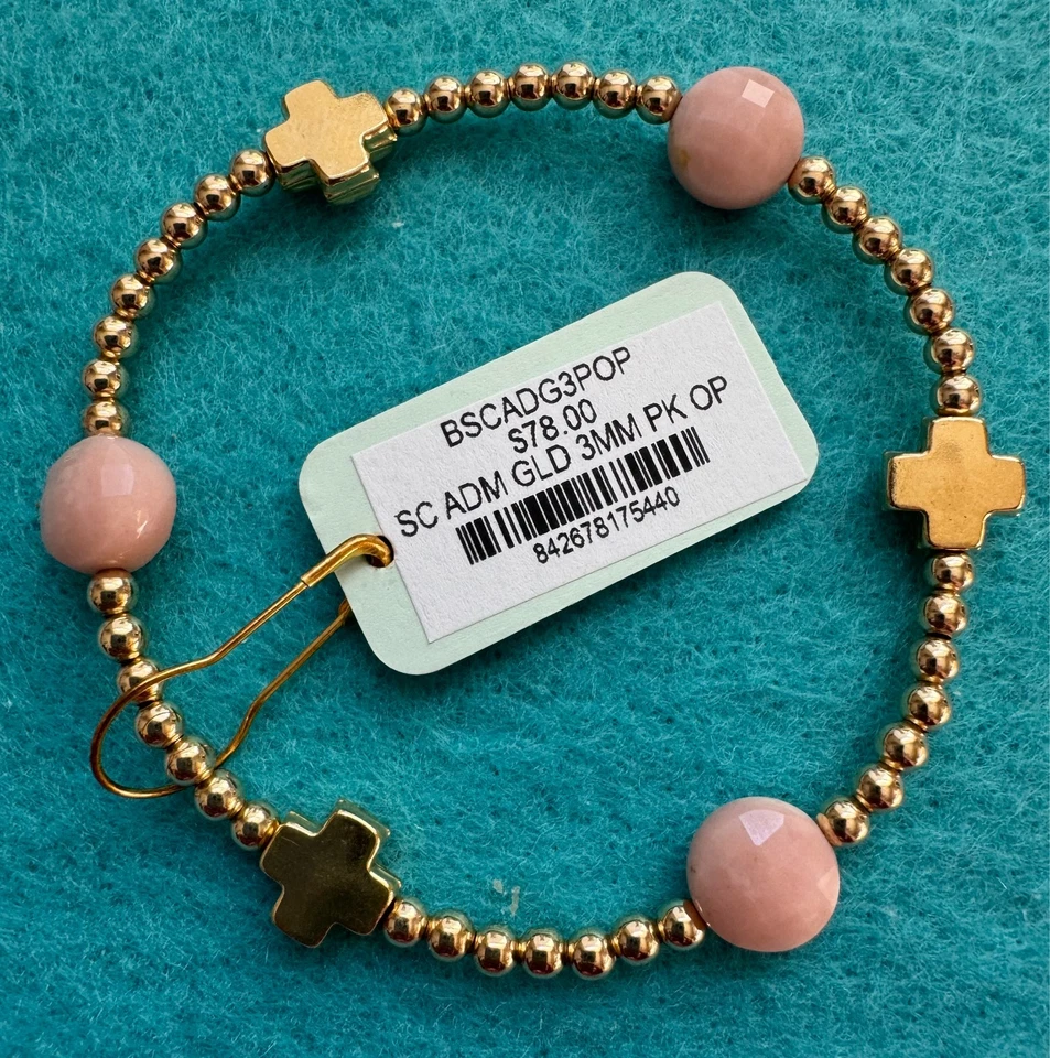 Brazalete de cuentas de 3 mm con patrón dorado Cross Admire rosa ópalo NUEVO/Envío gratuito Foto 2 de 3