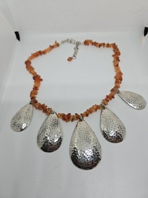 Carnelian Chip Sterling Textured Sterling Silver Pendant Necklace By Doug Paulus