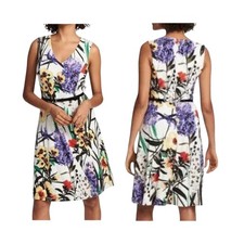 Tommy Hilfiger Womens Multi Floral Dress 6 V-Neck Fit & Flare Garden Party