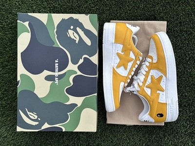 Size 9.5 - BAPE A Bathing Ape Bapesta #3 M1 Calfskin Leather Sneakers Orange New