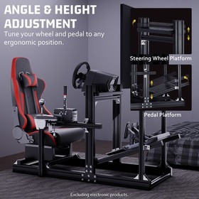 Hottoby 4080 Aluminum Racing Sim Cockpit With Red Seat & TV Stand Fits Logitech