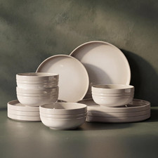 Stoneware Dinnerware Set for 4, 12-Piece Ceramic Plates and Bowls Set, Chip & Sc