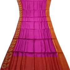 Namaste Vintage Purple Sarees 100% Pure Silk Woven Paisley Sari 5YD Craft Fabric