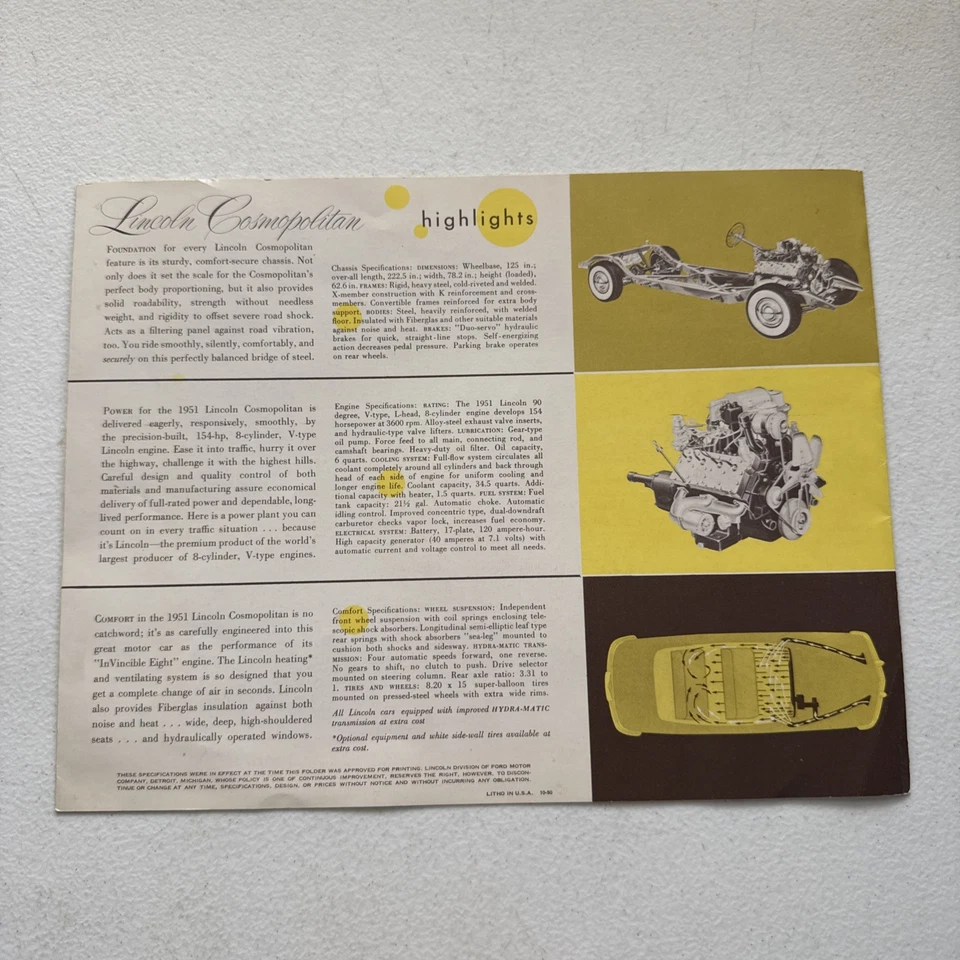 Folheto triplo de vendas 1951 Lincoln Cosmopolitan Dealer - Imagem 3 de 4