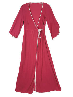 Gossard Long Wrap Robe Size Small Pink White Trim 3/4 Sleeve Pockets NEW Vintage