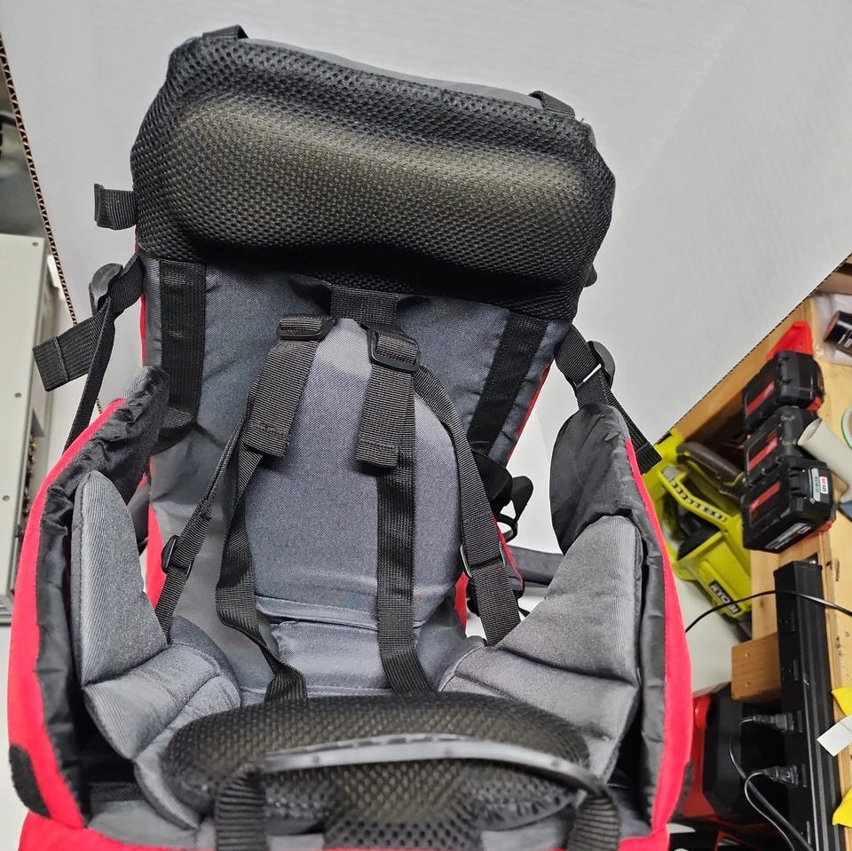 Mochila portabebés con marco CLEVR Plus roja bebé senderismo transporte ligero Foto 3 de 4