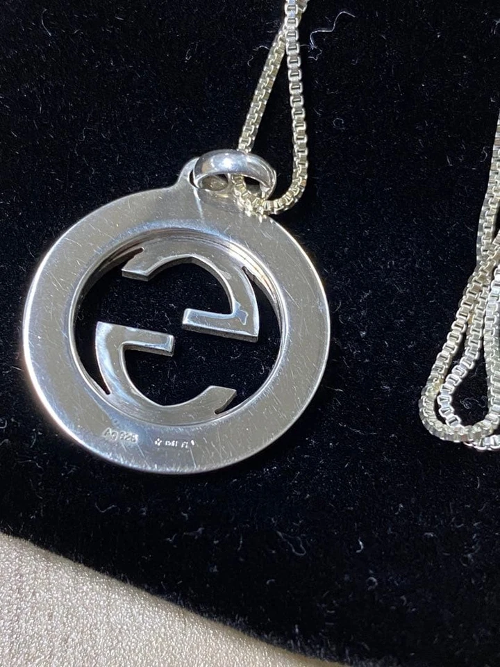 GUCCI Collana Ciondolo Catena Veneziana Argento 925 Accessorio Donna Autentico - Immagine 3 di 4