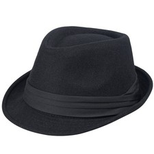 Mens Classic Plaid Manhattan Structured Gangster Trilby Fedora Hat Cuban Styl...