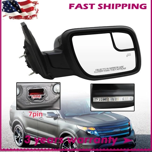 Heated 7 PlN For 2011-2015 Ford Explorer Passenger Side Mirror Signal Puddle