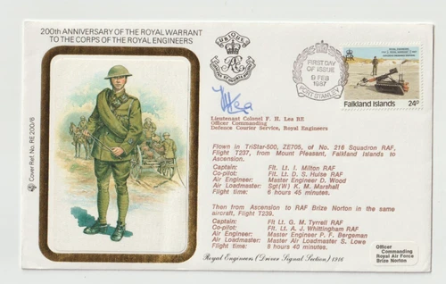9/2/1987 Falkland Islands Flown Cover - Royal Warrant to Corps Royal Engineers#4