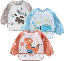 PandaEar (3 Pack Long Sleeve Bibs| Waterproof Full Bib for Baby... 