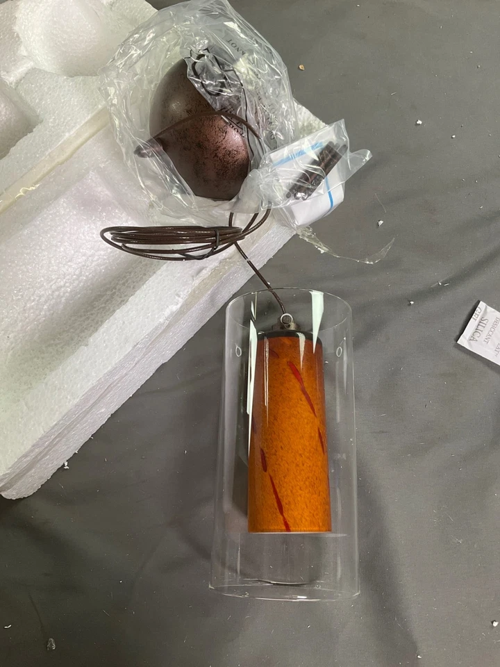 Pacote com 6 luminárias pendentes modernas CAL Lighting, abajur de vidro com interior laranja, modo - Imagem 4 de 4