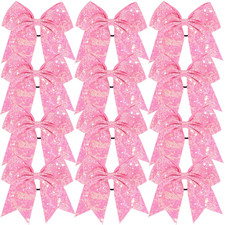 12 Pcs Large Glitter Ponytail Holders - Big 8" Hair Bows and Elastic Hair Ties f
