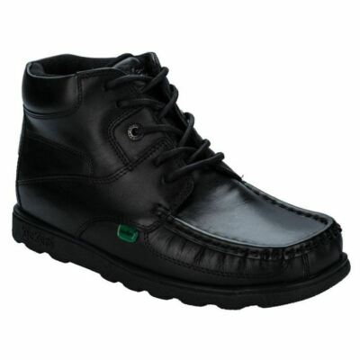 Kickers Fragma Boys School Shoes Black Leather Lace Boots in Black New 