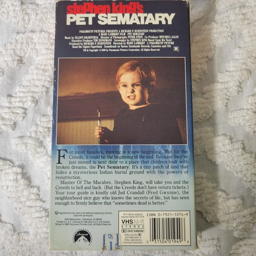 Vtg Pet Sematary Stephen King VHS Home Video Tape 1989 Testef - Imagen 3 de 8