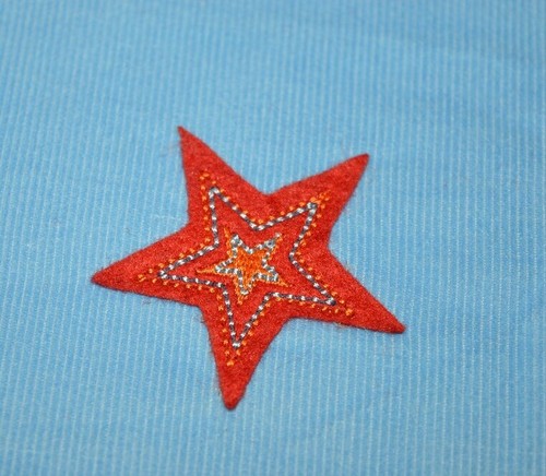RED APPLIQUE PATRIOTIC STARS ON BLUE LIGHTWEIGHT SOFT CORDUROY FABRIC 3 YD 24 I - Picture 7 of 8