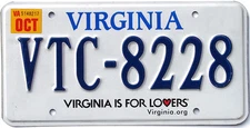 VIrginia License Plate (RANDOM PLATE#)