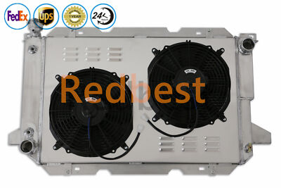 Aluminum Radiator&Shroud&Fan For 1985-1996 Ford F-150 F-250 F-350  Bronco 3-Rows