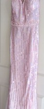 NINA CANACCI pink sequin rhinestone strappy long dress pageant prom gown 14 NWT