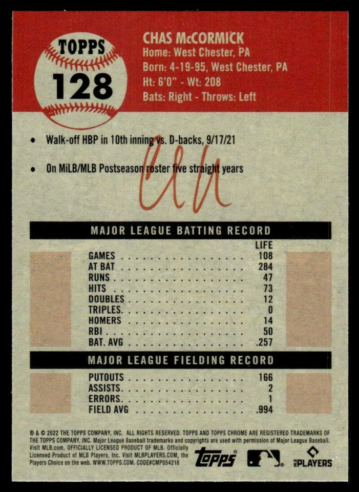 2022 TOPPS CHROME PLATINUM BLACK AND WHITE Chas McCormick Rookie Houston Astros - Image 2 of 2