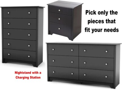 Black Bedroom Furniture Set Dresser Nightstands Chest Dressers Drawer Sets USB | eBay Black Bedroom Furniture Set Dresser Nightstands Chest Dressers Drawer Sets USB | eBay