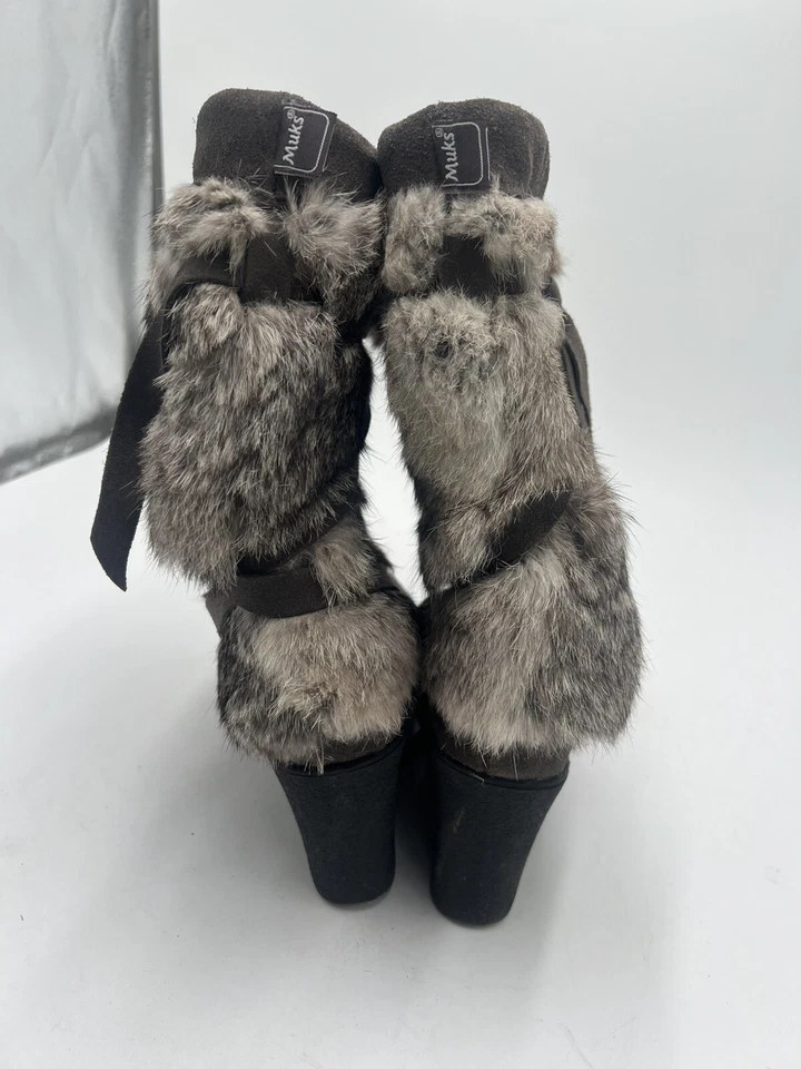 Botas envolventes de piel de conejo Muks Muk luks Mukluks talla 7 para mujer cuña cálidas invierno” - Imagen 3 de 4