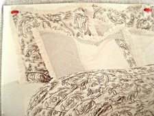 FIELDCREST King FLORAL STRIPED RUFFLED EMBROIDERED JACQUARD Quilted PILLOW SHAM