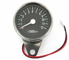 Mini Mechanical Motorcycle Tachometer Tach 12k Rpm - Chrome Black - 17