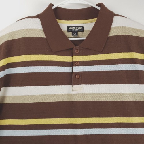 Koman Jeans Polo Shirt Mens 2XL Big Brown White Striped Short Sleeve - Picture 3 of 10