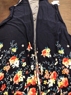 NWT LuLaRoe M Joy Vest Vintage Roses Floral Duster Navy Blue Dipped Unicorn HTF