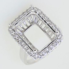 Sterling Silver Semi Mount Ring Setting Emerald OCT 18x13mm White Topaz