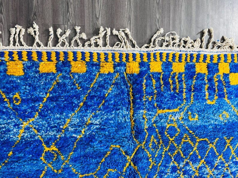 CUSTOM BENIOURAIN CARPET, Moroccan Handmade Rug, Royal Blue And Yellow