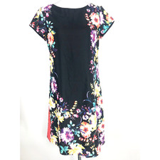 Eliza J Dress Womens Size 6 Black Red Dark Floral Colorblock Sheath Cap Sleeve