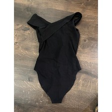 Black Bodysuit One Shoulder Sleeveless Top Casual Basic Size Small