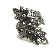 PZ Israel Sterling Silver Leaf Design Bypass Ring, Size 8 1/4