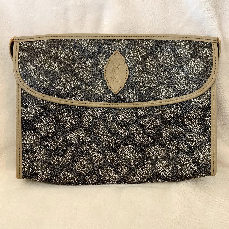 Bolso sin asas vintage de cuero con estampado de jirafa YSL Yves Saint Laurent