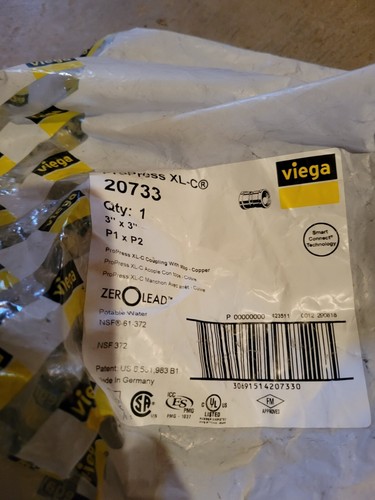 VIEGA 20733 ProPress 3" x 3' Copper coupling w/stop New