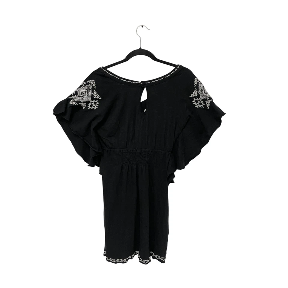Billabong Poncho Boho Blusa Mujer Pequeño Negro Blanco Bordado Cuello en V Foto 2 de 4