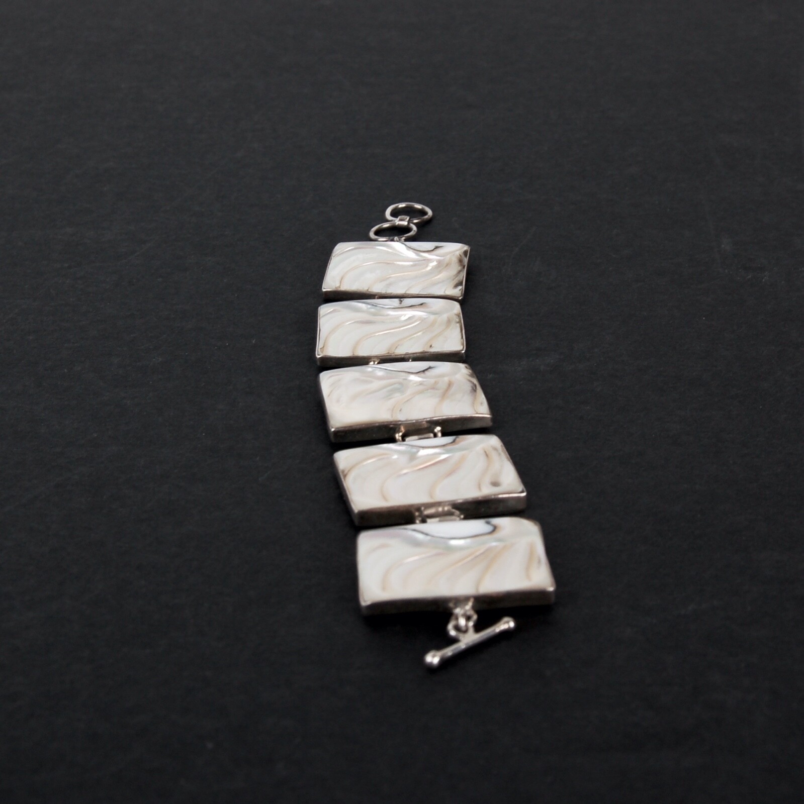 Vintage Abalone Shell Silver Link Toggle Bracelet… - image 9