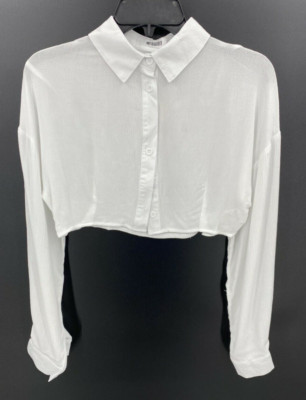 Missguided Top Womens 4 White Long Sleeve Cropped Gauze Boho Y2K Grunge 90s
