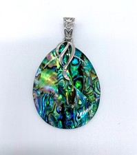 Natural Abalone Paua Shell Jewelry - Stainless Steel Teardrop Pendant